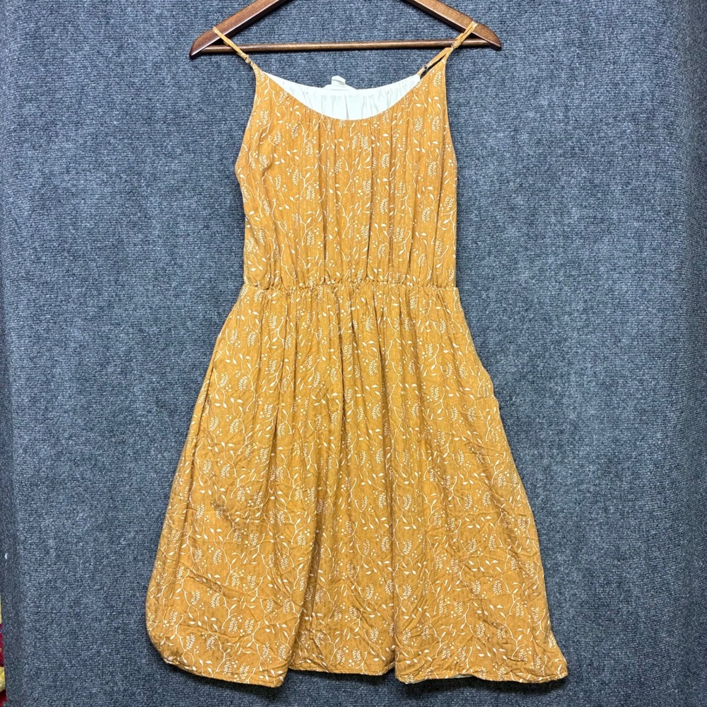 Caslon Mini Dress Small Mustard Yellow Floral Boho Adjustable Straps Pocket‎